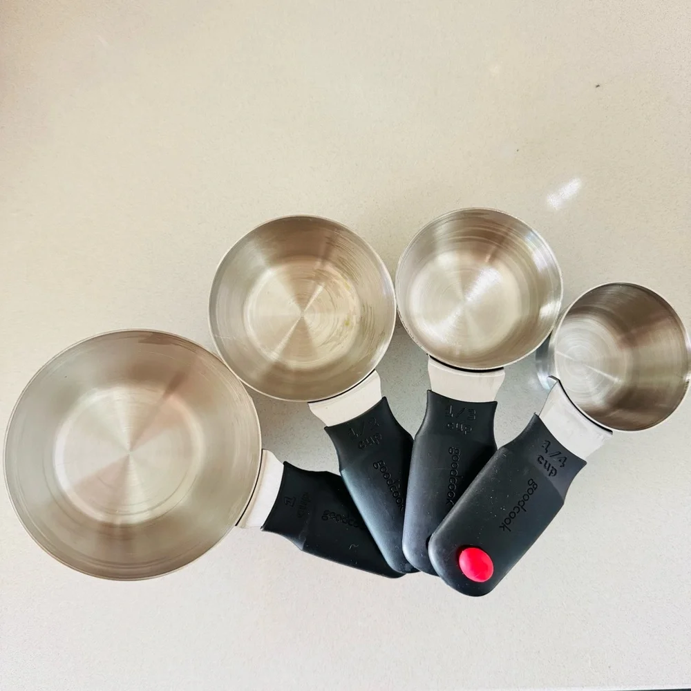 4 GOODCOOK Silver Steel Metallic Cup Black Handle Measuring Cups Cooking Set